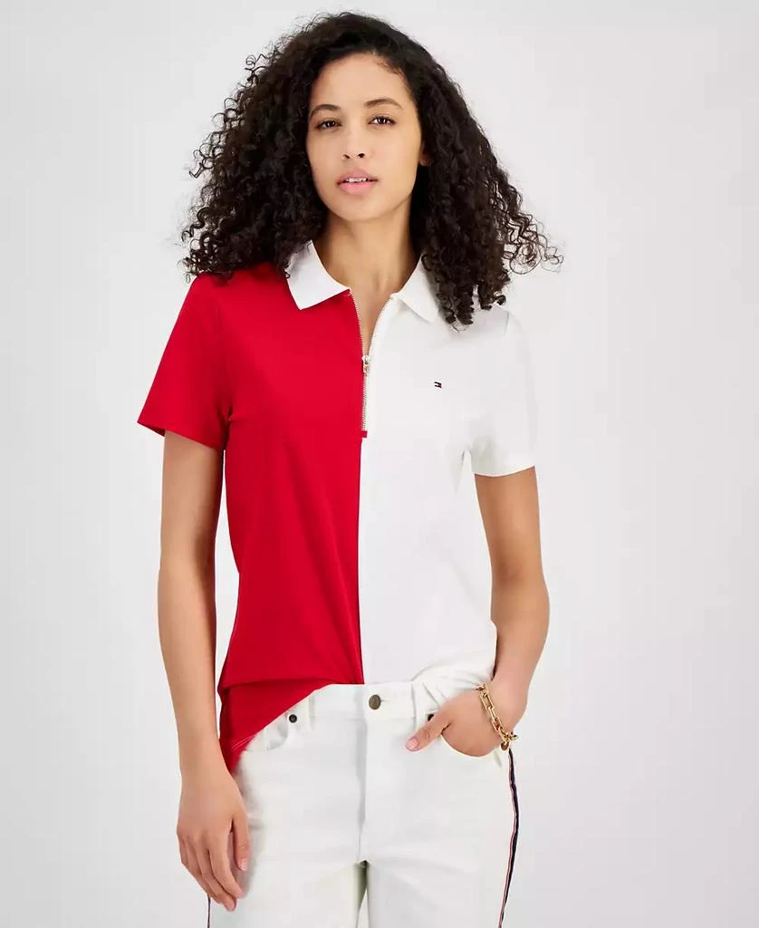 商品Tommy Hilfiger|Women's Colorblock Zip-Front Polo Shirt,价格¥190,第1张图片