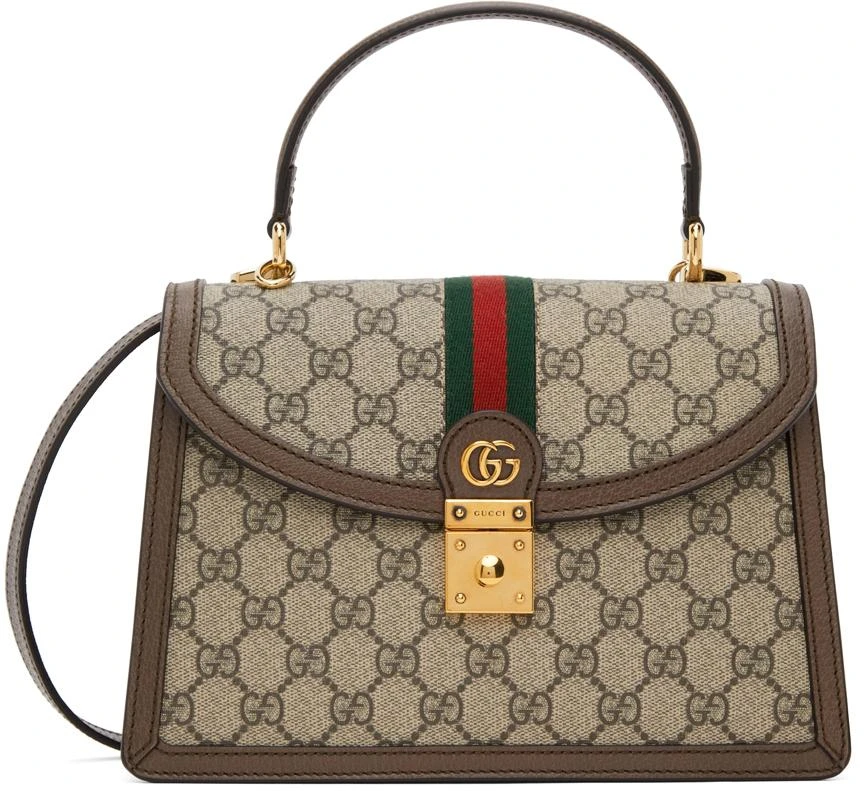 商品Gucci|Brown & Beige Small Ophidia Top Handle Bag,价格¥21583,第1张图片