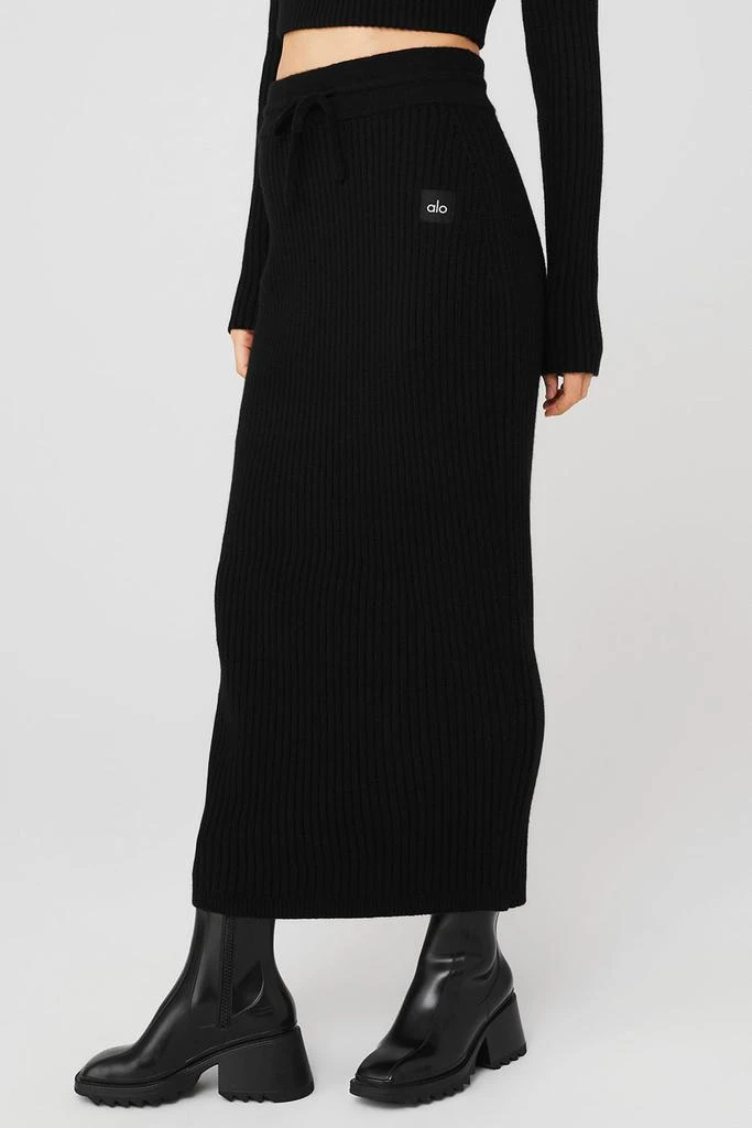 商品Alo|Cashmere Ribbed High-Waist Winter Dream Skirt - Black,价格¥6082,第3张图片详细描述