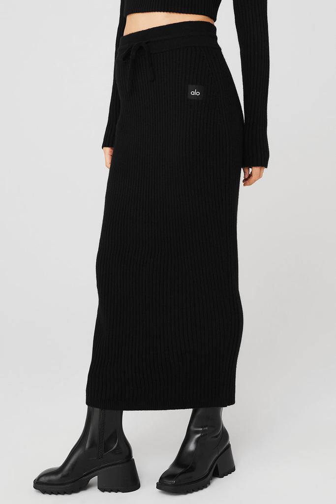 商品Alo|Cashmere Ribbed High-Waist Winter Dream Skirt - Black,价格¥6028,第5张图片详细描述