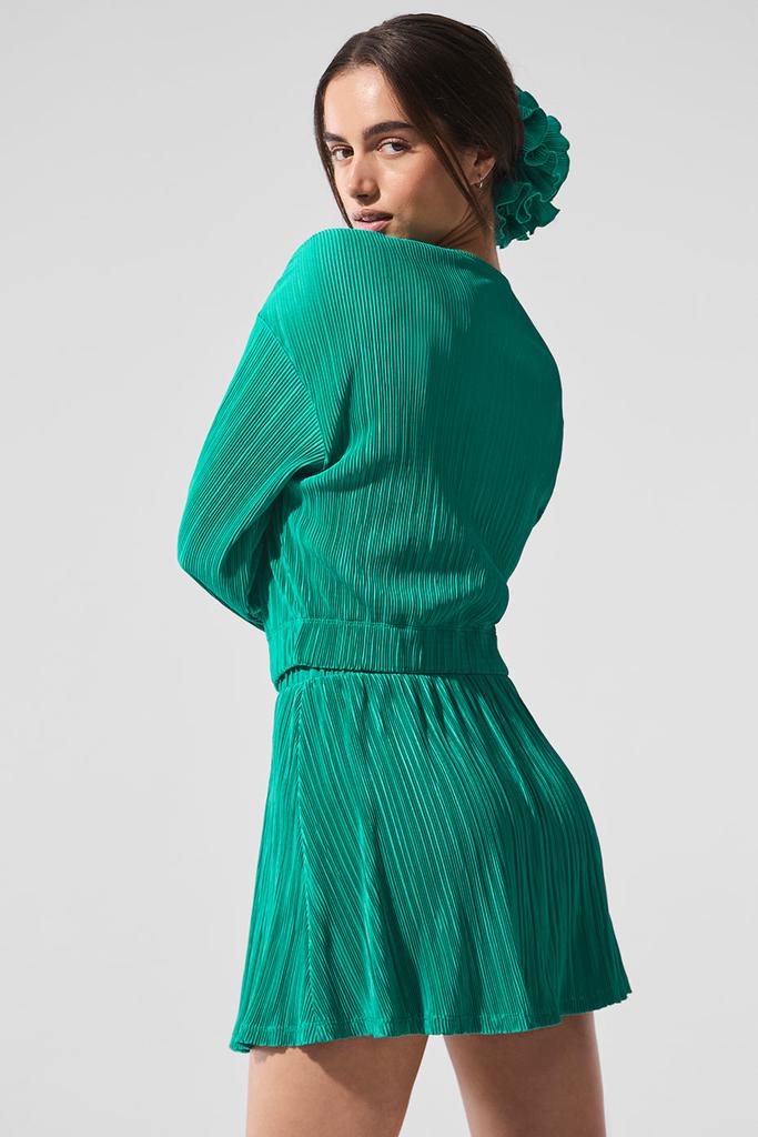 Alo Cropped Micro Plisse Jacket - Spruce Green - Jackets - Free