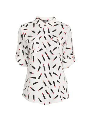 商品Karl Lagerfeld Paris|Lipstick Print Button Down Shirt,价格¥188,第3张图片详细描述