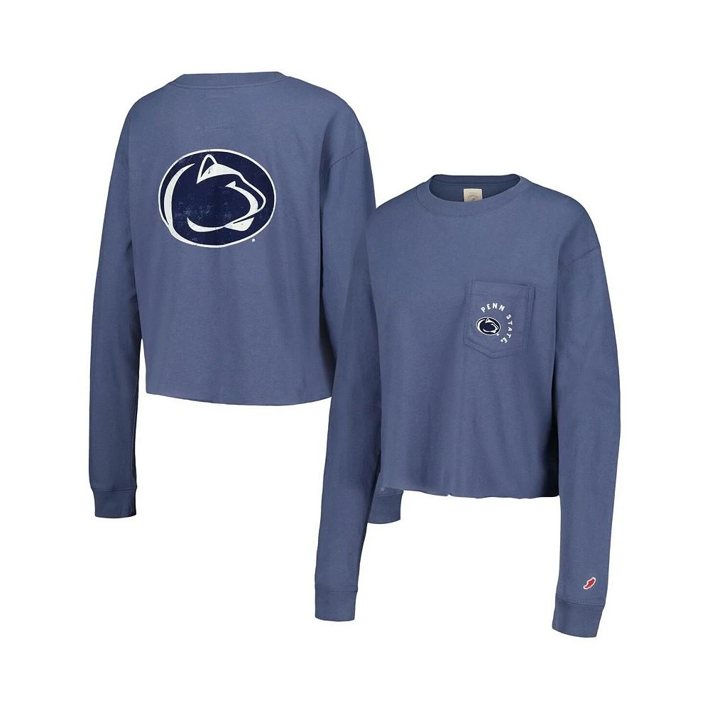 商品League Collegiate Wear|Women's Navy Penn State Nittany Lions Clothesline Midi Long Sleeve Cropped T-shirt,价格¥337,第1张图片