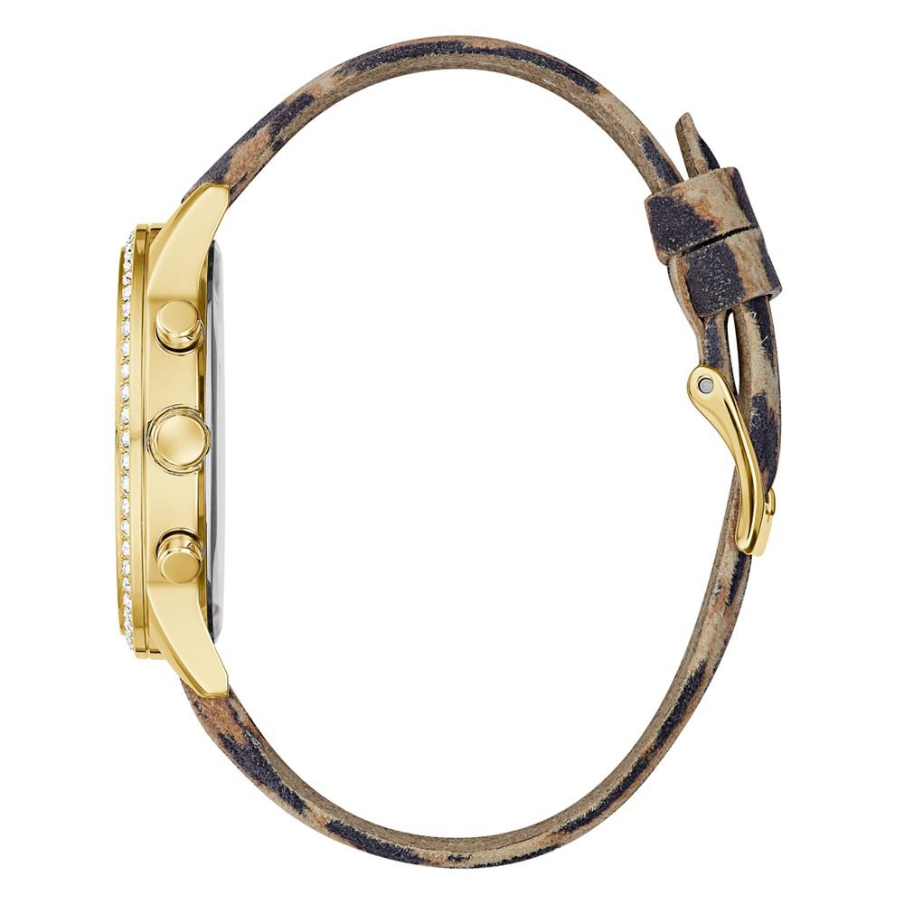 Women's Gold-Tone Glitz Animal Print Genuine Leather Strap Multi-Function Watch, 40mm商品第3张图片规格展示