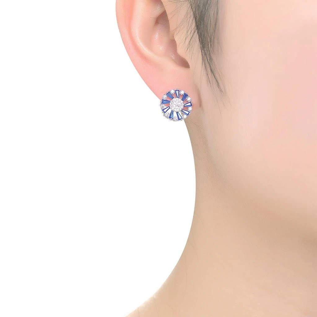 商品Genevive|Sterling Silver Sapphire Cubic Zirconia Stud Earrings,价格¥446,第3张图片详细描述