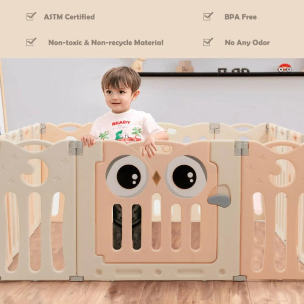 商品Hivvago|14-Panel Baby Playpen Kids Activity Center Foldable Play Yard with Lock Door-Pink,价格¥1167,第2张图片详细描述