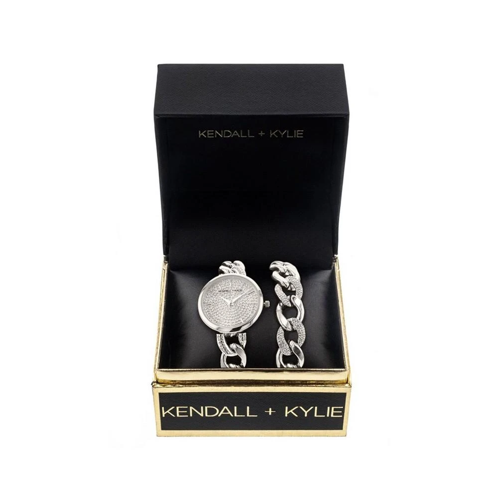 商品KENDALL & KYLIE|Women's Silver Tone and Crystal Chain Link Stainless Steel Strap Analog Watch and Bracelet Set,价格¥151,第2张图片详细描述
