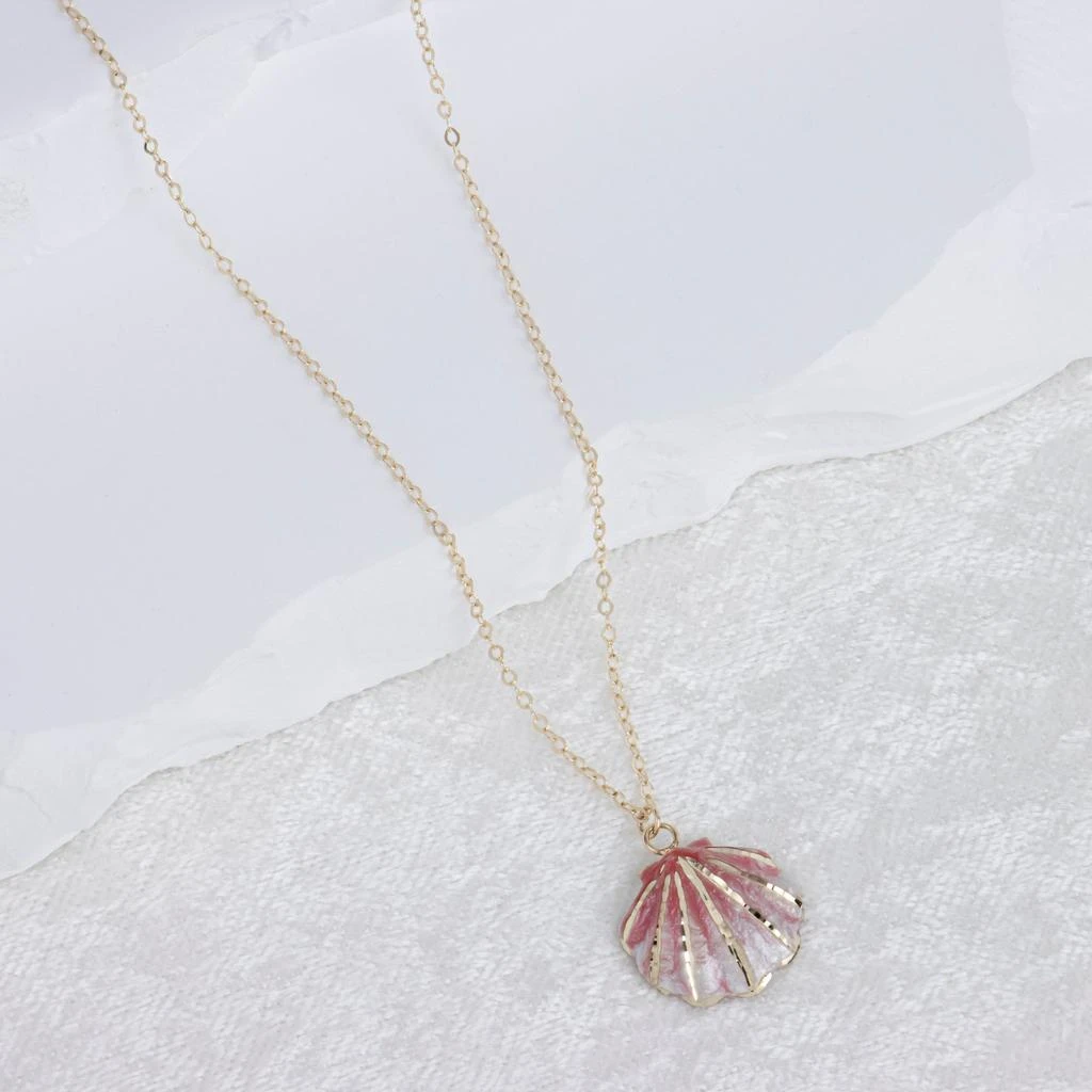 商品MAXCOLOR|14K Yellow Gold Pink Enamel Sea Shell Pendant Necklace,价格¥1334,第2张图片详细描述