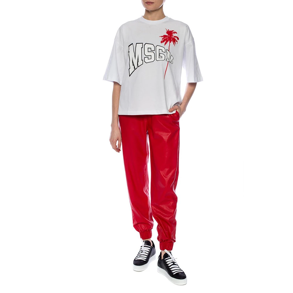 MSGM 女士白色棉质字母LOGO红色图案印花圆领短袖T恤 MDM164-298-01 商品