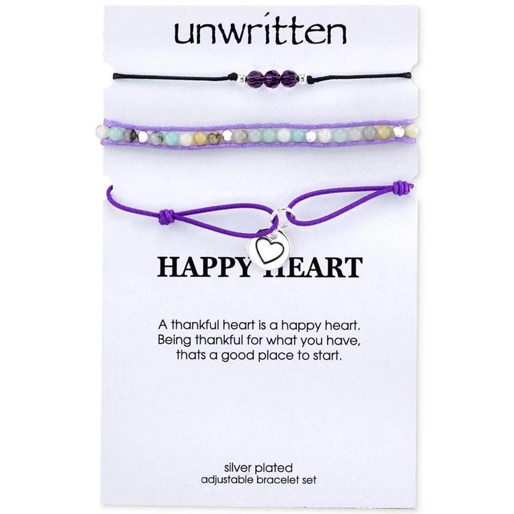 商品Unwritten|3-Pc. Set Heart Charm, Bead and Corded Bracelets in Silver-Plate,价格¥105,第2张图片详细描述