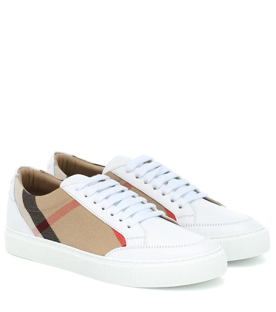 商品Burberry|House Check leather-trimmed sneakers,价格¥3165,第1张图片