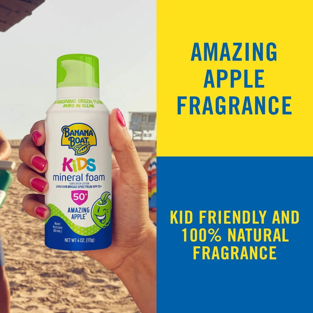 商品Banana Boat|Banana Boat Kids Vanishing Color, Amazing Apple and Berry Blast Reef Friendly Broad Spectrum Mineral Sunscreen Foam Twin Pack, SPF 50, 4oz. Each,价格¥133,第2张图片详细描述