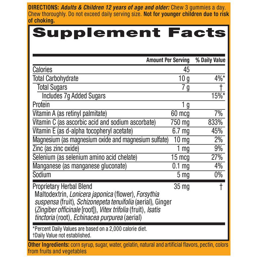 Vitamin C, E, Zinc, Minerals & Herbs Immune Support Supplement Gummies Assorted Fruit商品第4张图片规格展示