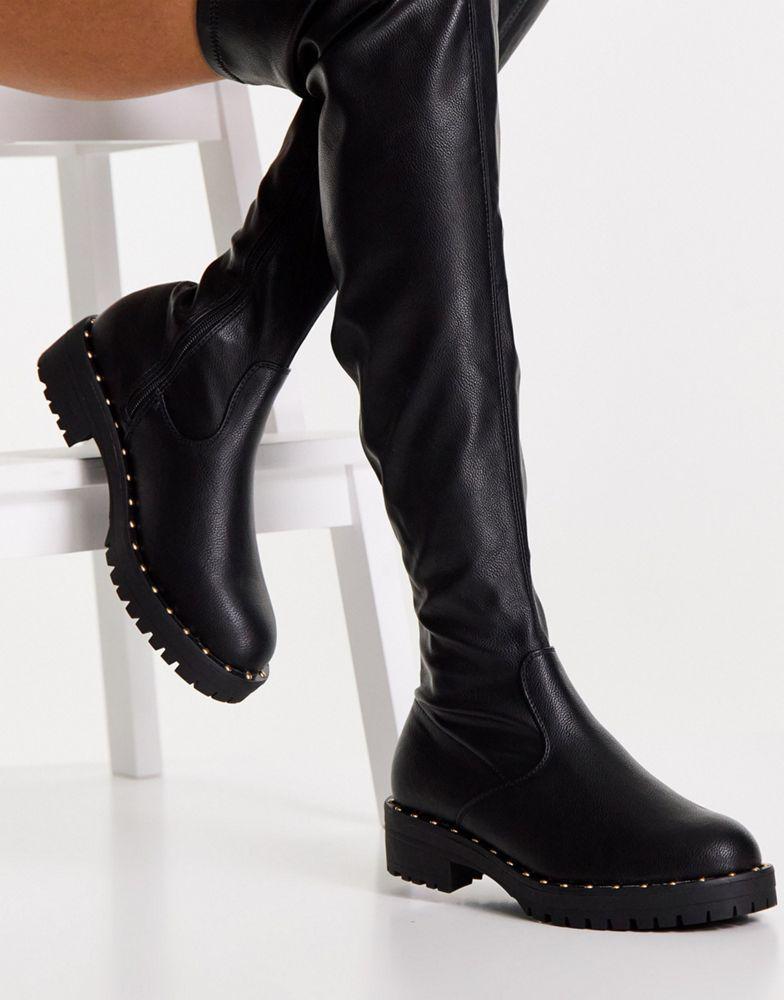 商品ASOS|ASOS DESIGN Kally flat over the knee boots in black,价格¥149,第5张图片详细描述