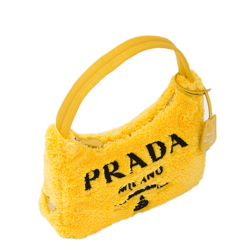 【预售3-7天】PRADA/普拉达 22新款Re-Edition 2000系列 女士迷你黄色/黑色织物徽标印花饰徽标吊饰单肩斜挎毛圈包hoob流浪包1NE515_2DXO_F0C5K商品第2张图片规格展示