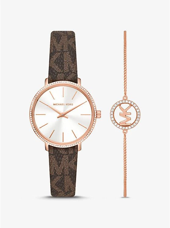 商品Michael Kors|Pyper Logo and Rose Gold-Tone Watch and Bracelet Set,价格¥1232,第1张图片