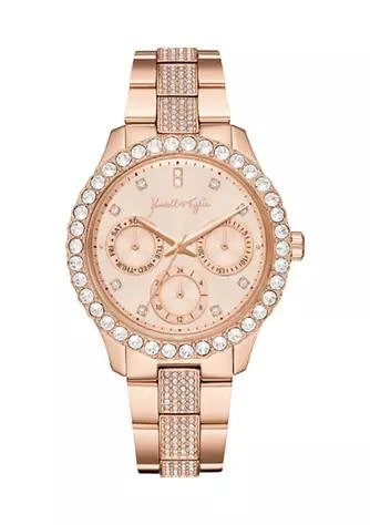 商品KENDALL & KYLIE|Rose Gold Tone Metal Mock-Chronograph Analog Watch with Stone Bezel,价格¥563,第1张图片