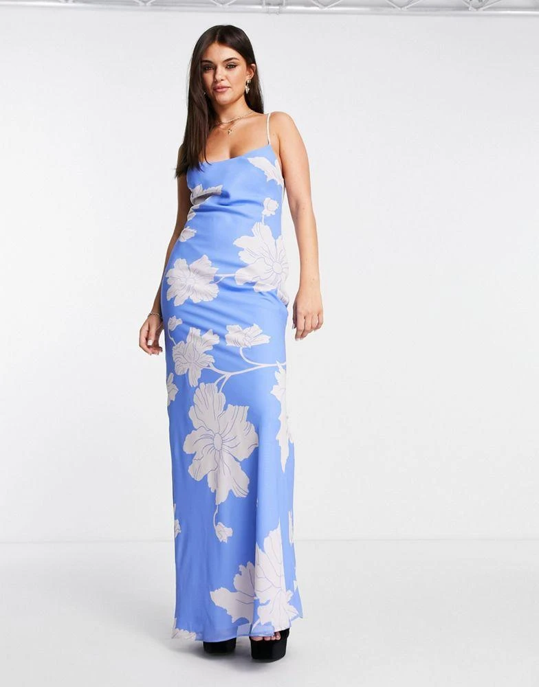 商品ASOS|ASOS DESIGN cami bias maxi dress with large floral print in blue,价格¥157,第4张图片详细描述