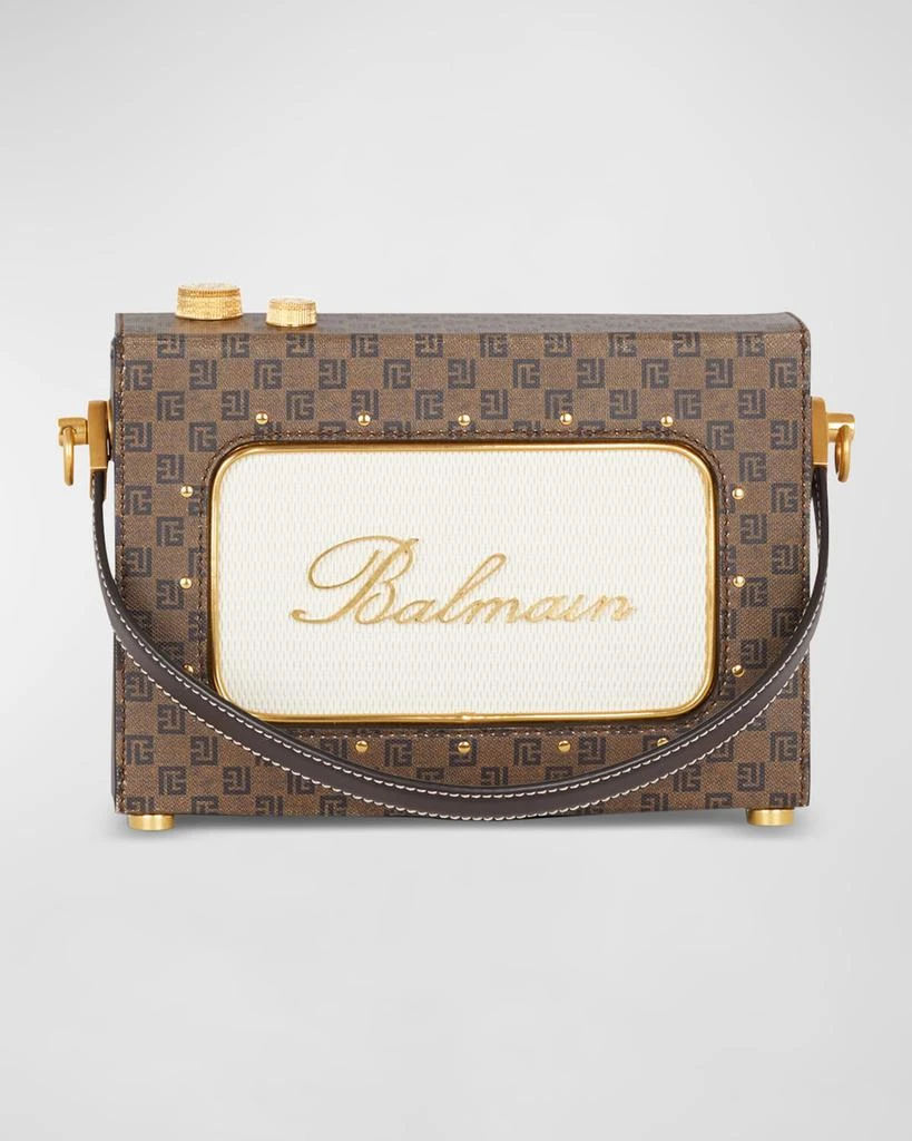 商品Balmain|Radio Monogram Crossbody Bag in Waxed Canvas and Leather,价格¥18602,第1张图片