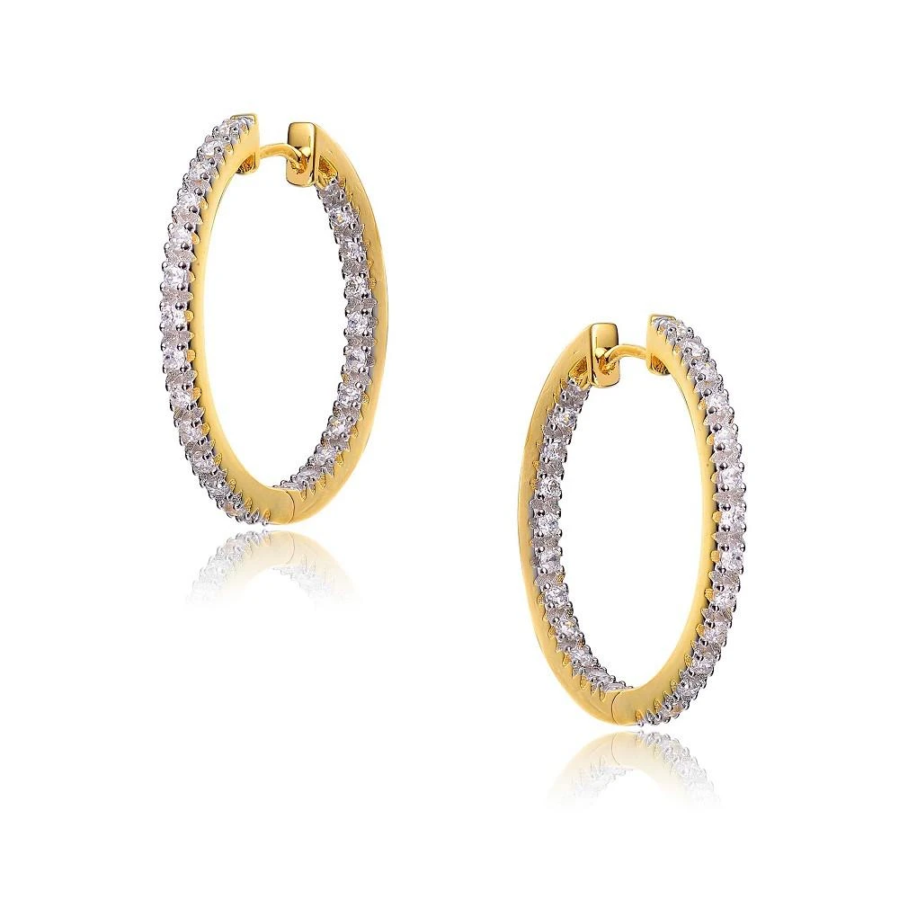 商品Genevive|Sterling Silver White Gold and 14K Gold Plated Cubic Zirconia Hoop Earrings,价格¥2381,第3张图片详细描述