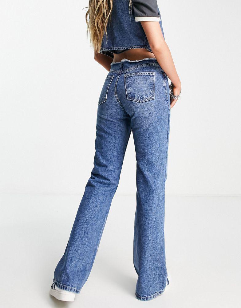 商品Topshop|Topshop raw waist band 90s flare jean in mid blue,价格¥359,第4张图片详细描述