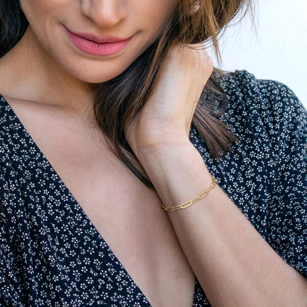 商品Mimi & Max|Mimi & Max 5mm Diamond Cut Paperclip Chain Bracelet in Yellow Plated Sterling Silver - 7.5 in,价格¥253,第3张图片详细描述