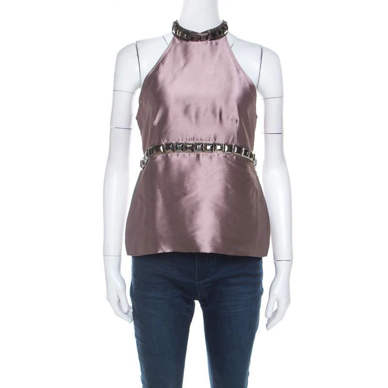 商品[二手商品] Burberry|Burberry Metallic Purple Silk Blend Stud Embellished Halter Neck Top S,价格¥2083,第1张图片