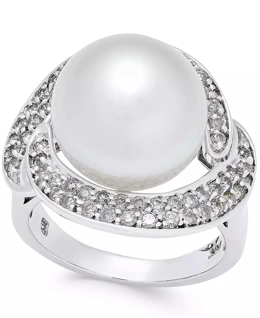 商品Macy's|Cultured South Sea Pearl (13mm) and Diamond (5/8 ct. t.w.) Ring in 14k White Gold,价格¥36252,第1张图片