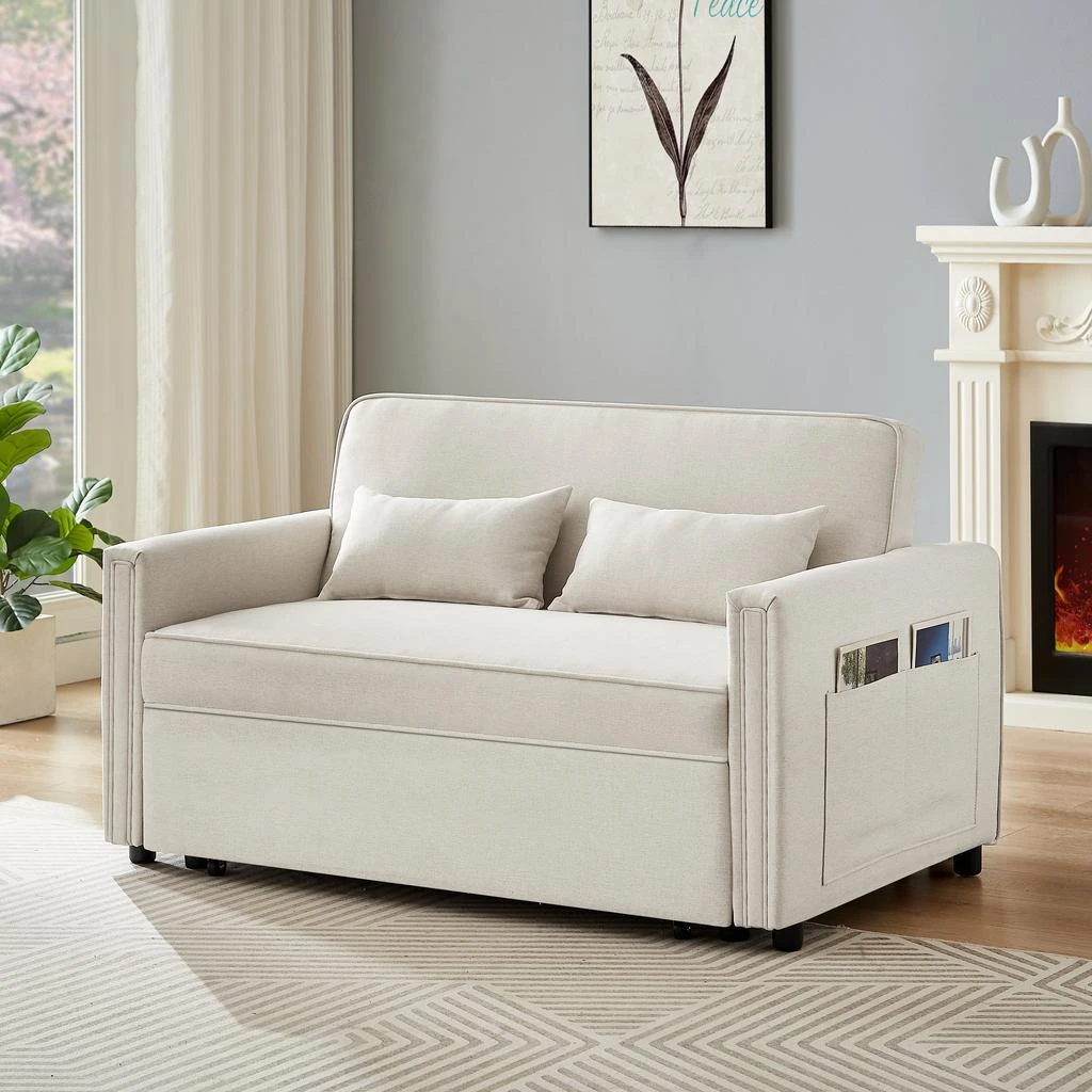 商品Streamdale Furniture|Streamdale Linen Loveseat Sleeper with Pull-Out Bed & Pillows,价格¥5854,第1张图片