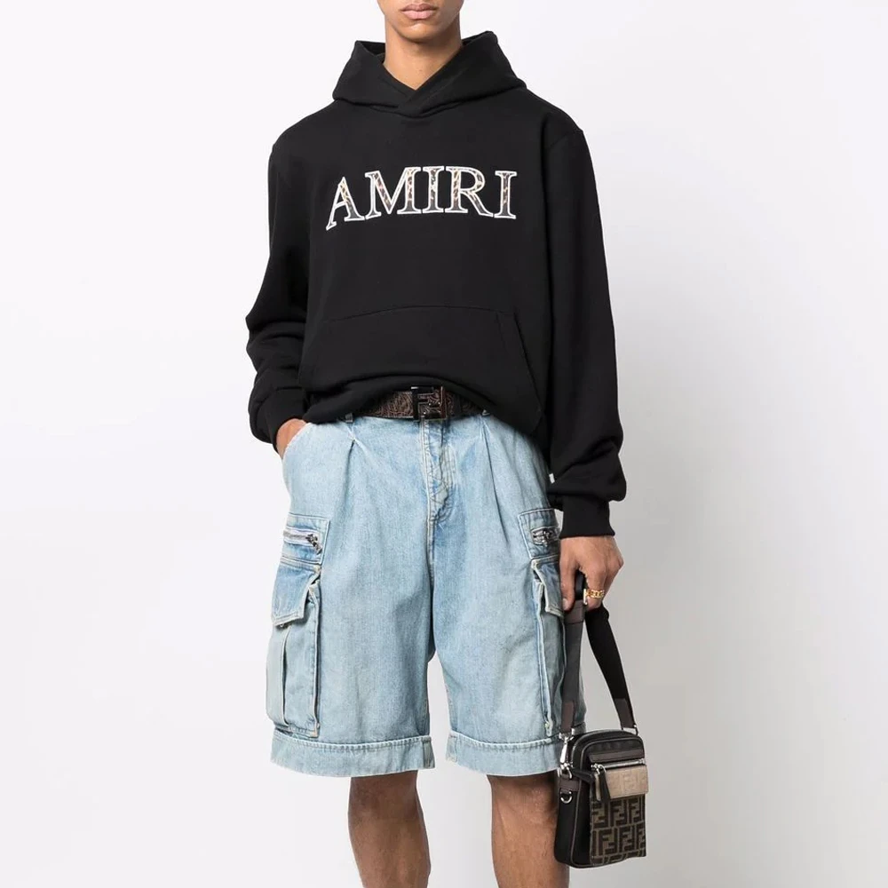 AMIRI 男士黑色豹纹刺绣连帽衫 MJLH006-001 商品