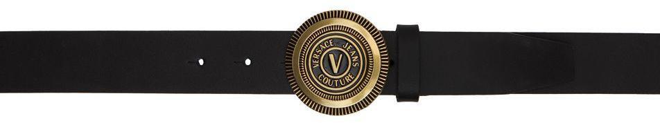 商品Versace|Black V-Emblem Round Buckle Belt,价格¥835,第1张图片