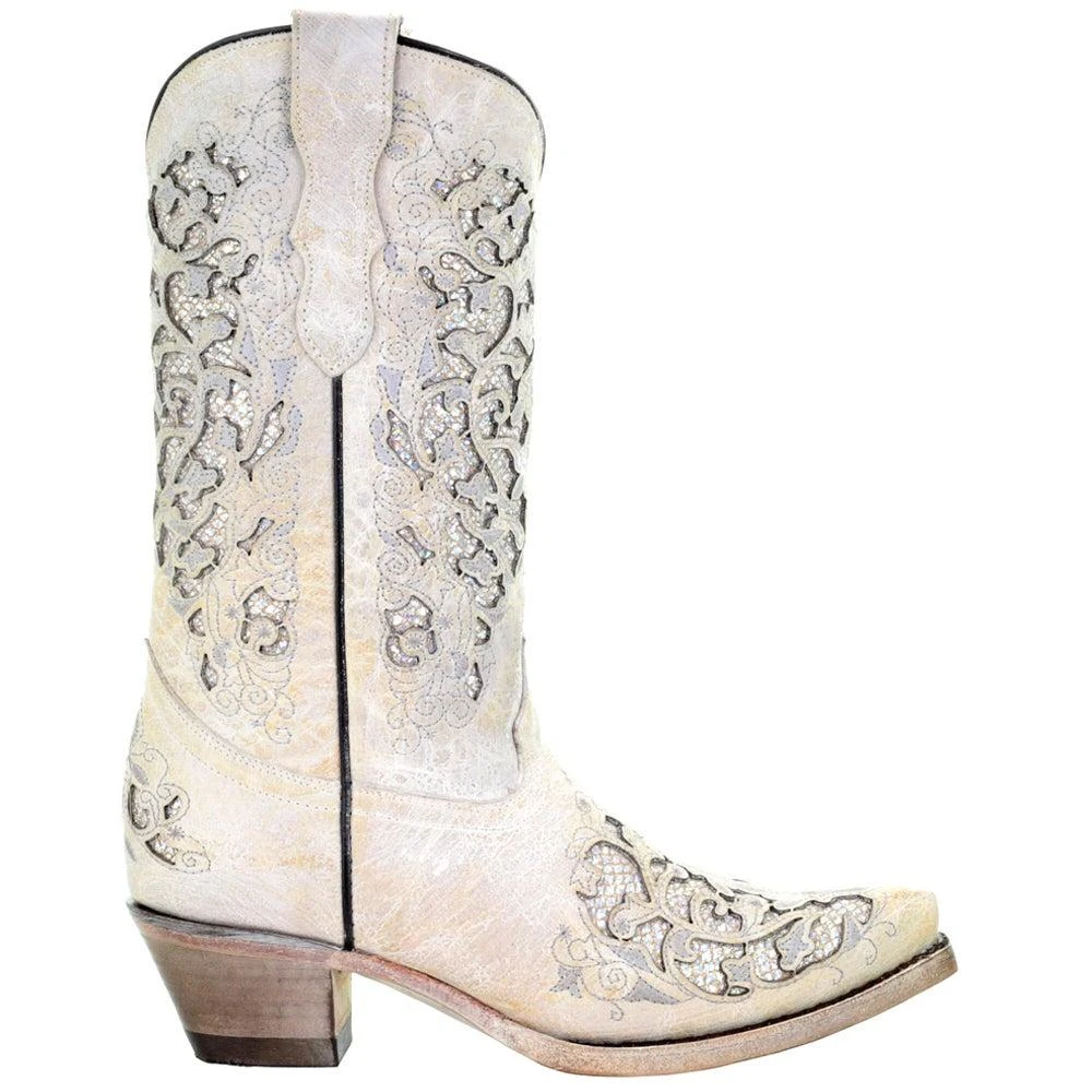 商品Corral Boots|Glitter Tooled-Inlay Snip Toe Cowboy Boots (Big Kid),价格¥1121,第1张图片