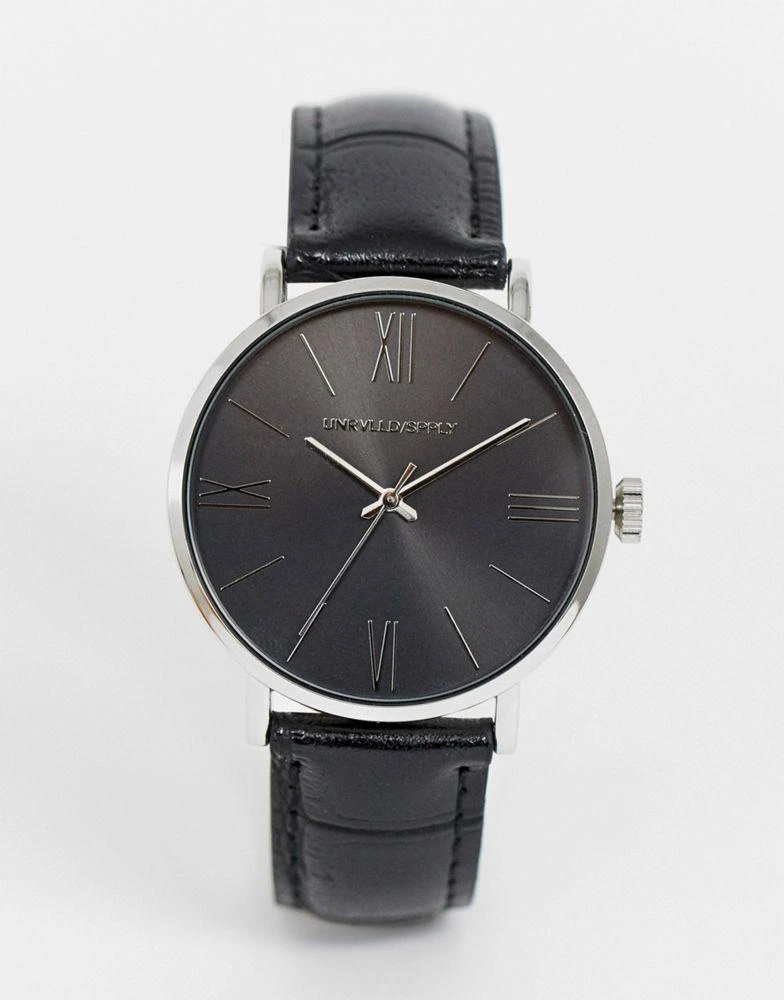 商品ASOS|ASOS DESIGN classic watch with faux leather strap in black and silver tone,价格¥123,第1张图片