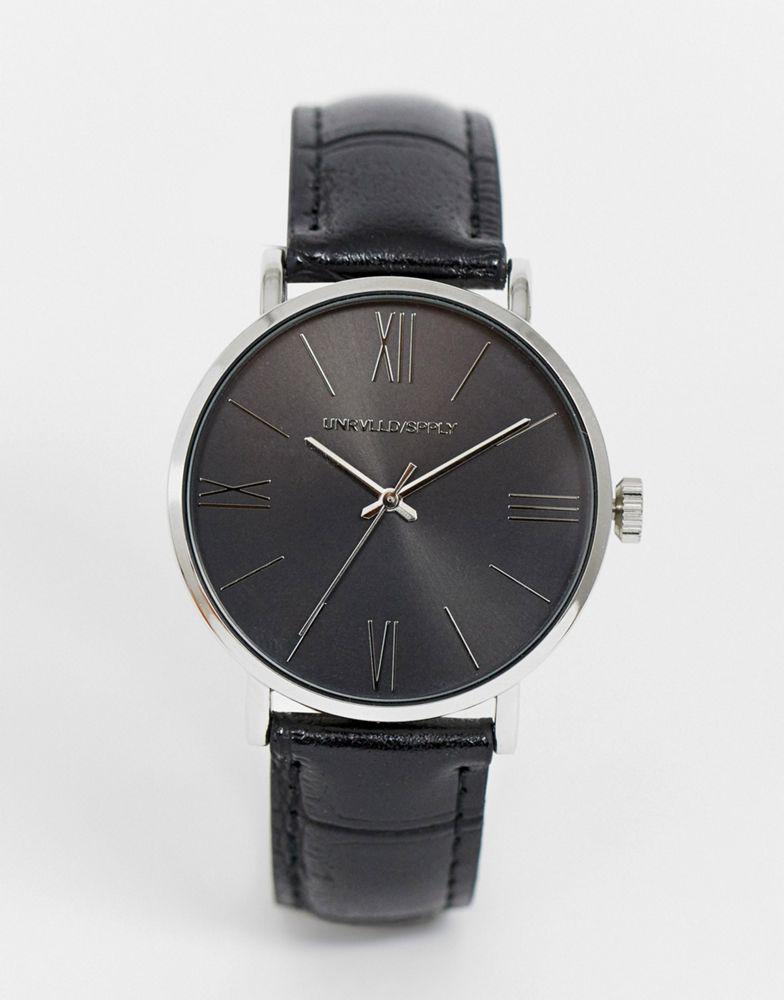 商品ASOS|ASOS DESIGN classic watch with faux leather strap in black and silver tone,价格¥157,第1张图片