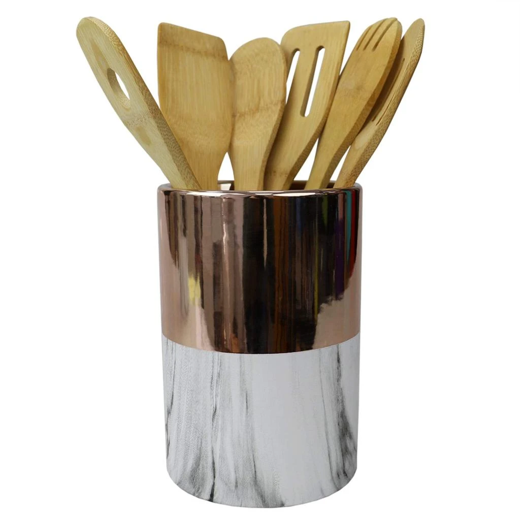 商品Home Basics|Home Basics Athena Marble Utensil Crock, Gold,价格¥147,第1张图片