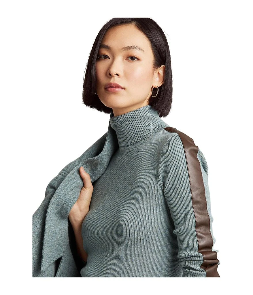 商品Ralph Lauren|Faux-Leather-Trim Turtleneck Sweater,价格¥942,第3张图片详细描述