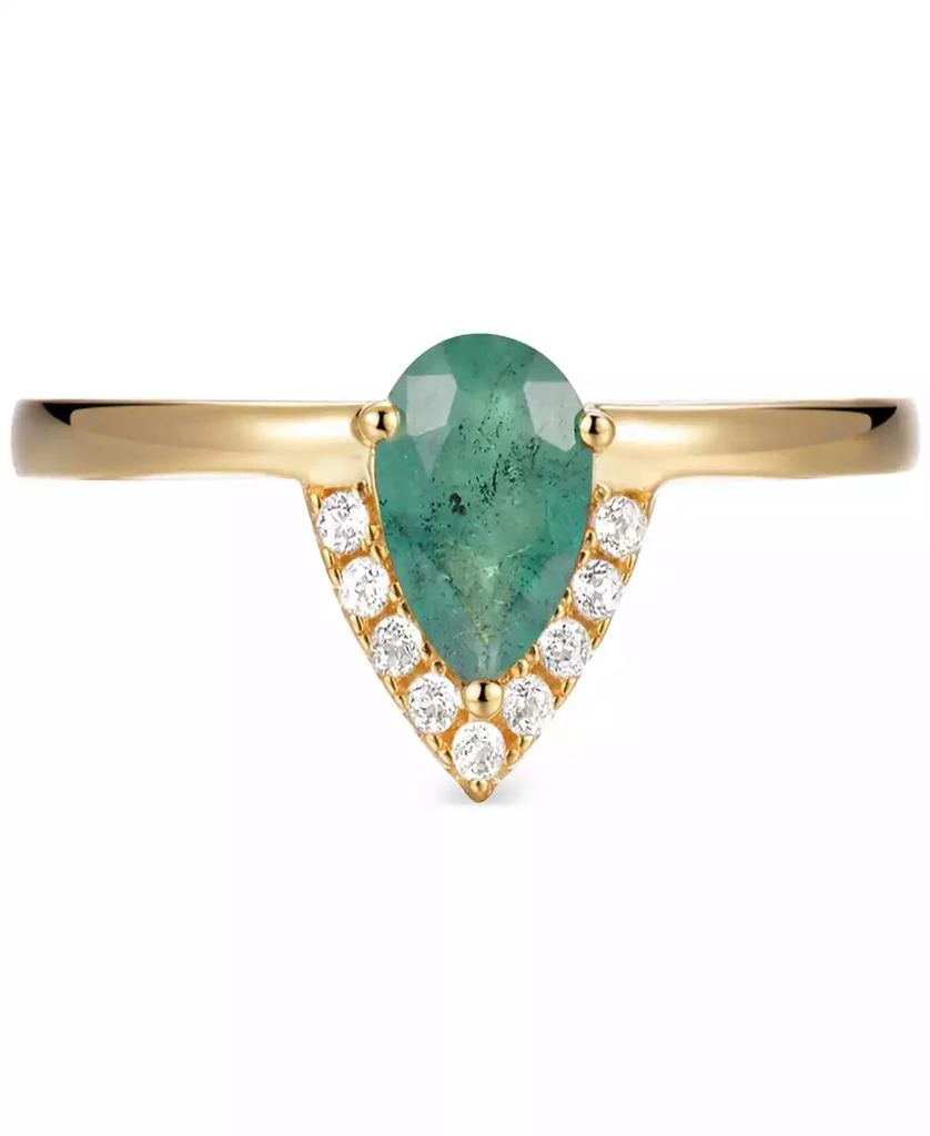 商品Macy's|2-Pc. Set Emerald (5/8 ct. t.w.) & White Topaz (1/20 ct. t.w.) V Halo Ring & Fitted Band in Gold-Plated Sterling Silver (Also in Aquamarine & Opal),价格¥514,第4张图片详细描述