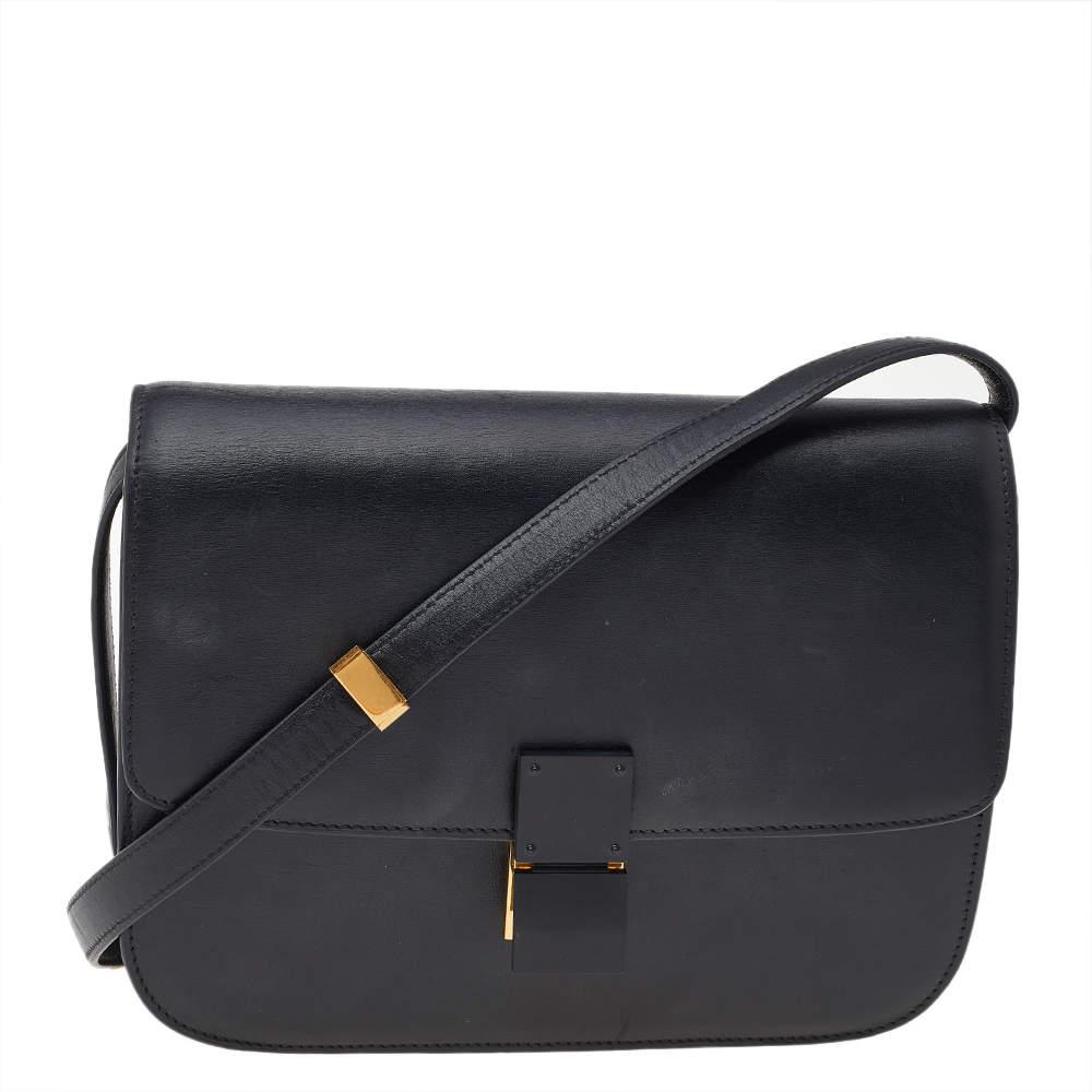 Celine Black Leather Medium Classic Box Shoulder Bag商品第1张图片规格展示