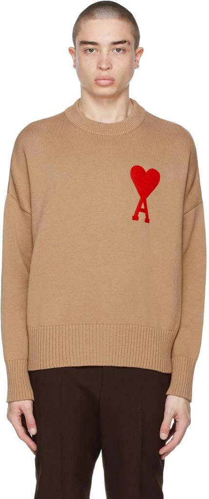 商品AMI|SSENSE Exclusive Beige Oversize Ami de Cœur Sweater,价格¥3517,第1张图片