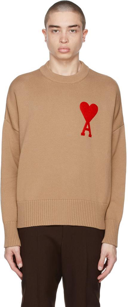 商品AMI|SSENSE Exclusive Beige Oversize Ami de Cœur Sweater,价格¥3271,第1张图片
