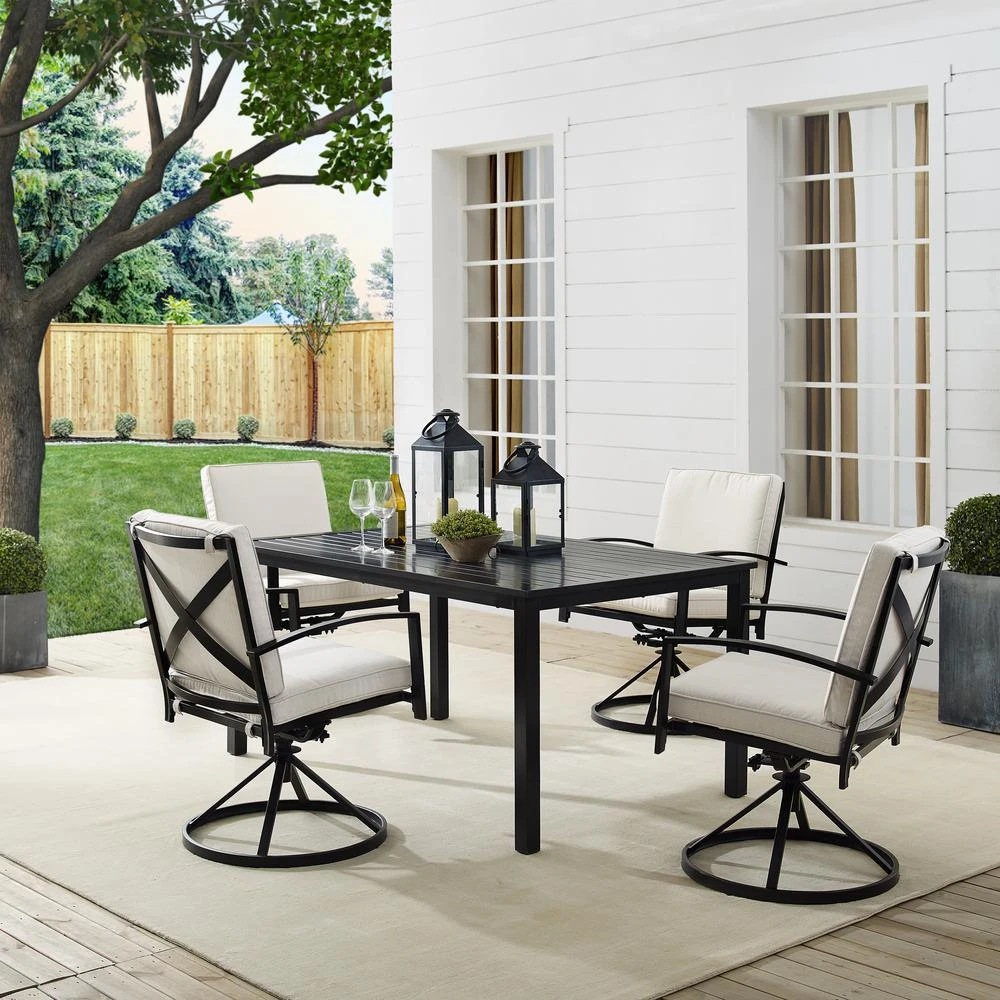 商品Crosley Furniture|Kaplan 5Pc Outdoor Metal Dining Set Oatmeal/Oil Rubbed Bronze - Table & 4 Swivel Chairs,价格¥12348,第1张图片