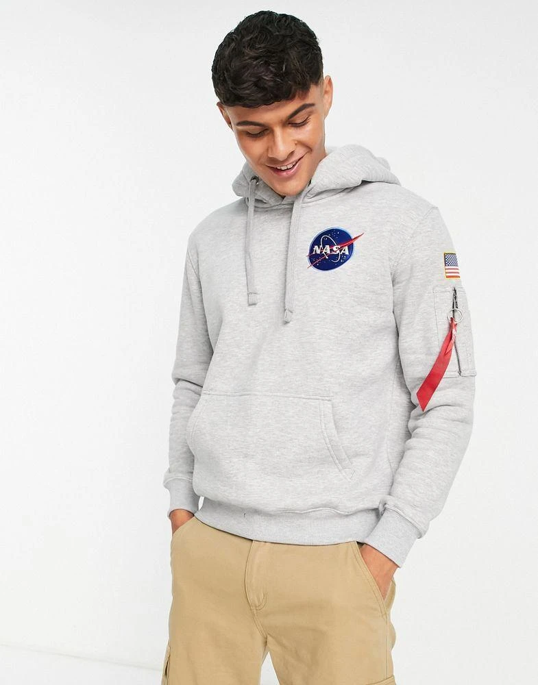 商品Alpha Industries|Alpha Industries NASA space shuttle back print hoodie in grey marl,价格¥911,第2张图片详细描述