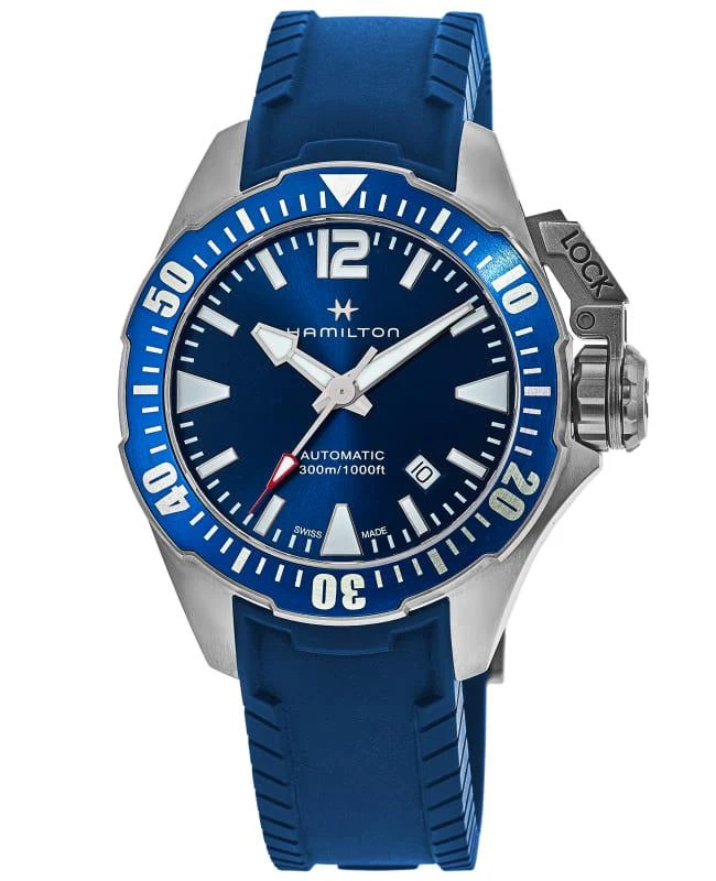 商品Hamilton|Hamilton Khaki Navy Frogman Auto Blue Dial  Men's Watch H77705345,价格¥6033,第1张图片