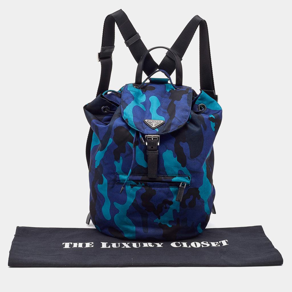 Prada Blue/Black Camouflage Printed Nylon And Leather Tessuto Backpack商品第9张图片规格展示