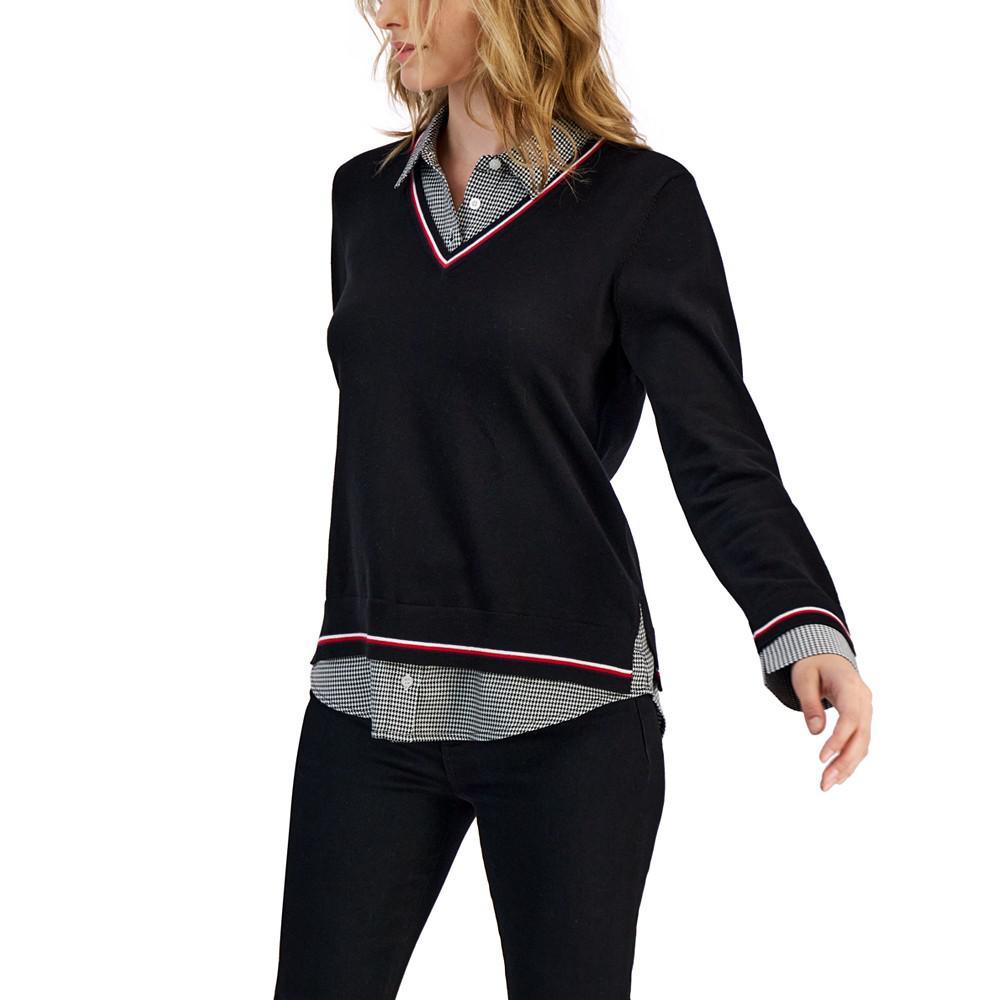 商品Tommy Hilfiger|Women's Cotton Mini Check Layered-Look Sweater,价格¥673,第5张图片详细描述