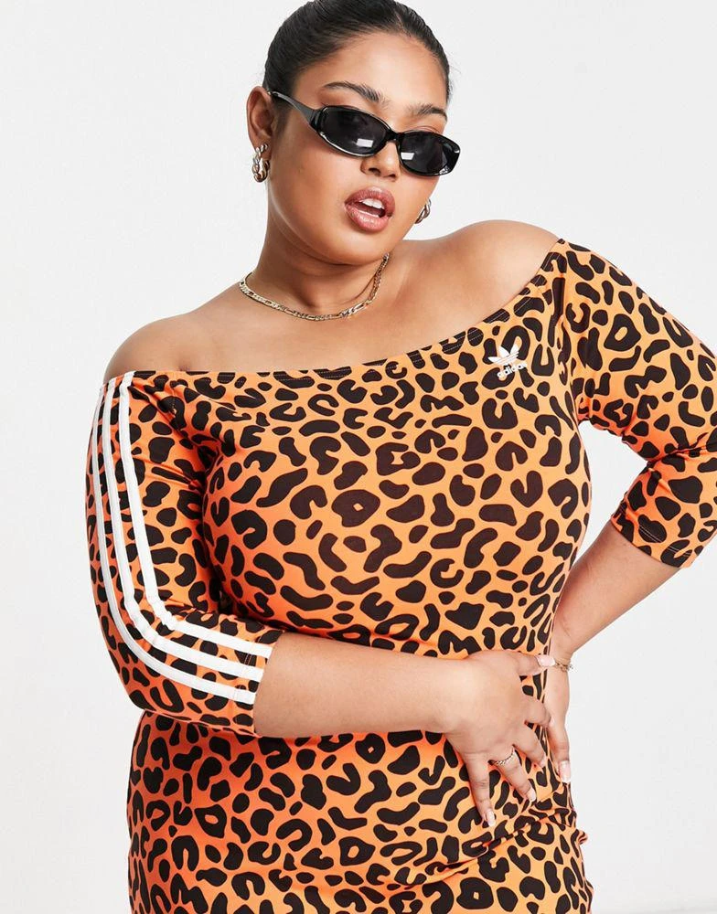 商品Adidas|adidas Originals x Rich Mnisi Plus all over leopard print bardot dress in orange,价格¥249,第3张图片详细描述