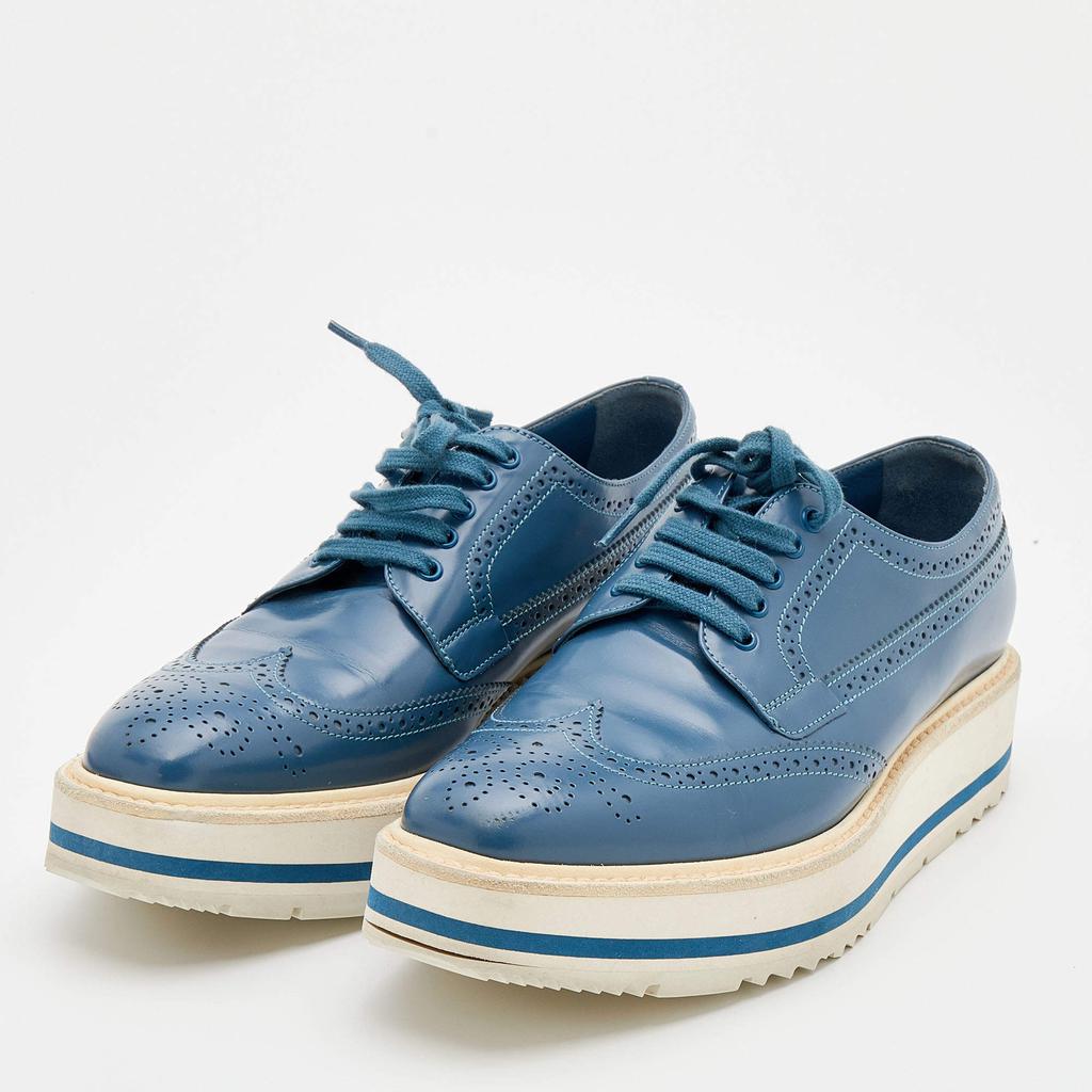 Prada Blue Brogue Leather Wingtip Platform Derby Sneakers Size 39.5商品第2张图片规格展示