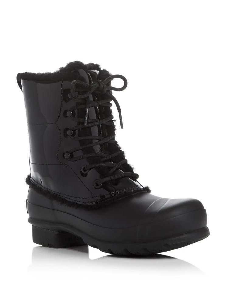 商品Hunter|Original Patent Leather Lace Up Shearling Lined Rain Boots,价格¥988,第1张图片