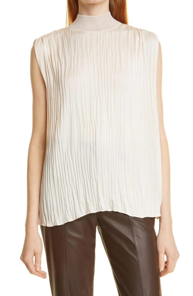 商品Vince|Mock Neck Pleated Sleeveless Satin Top,价格¥690,第1张图片