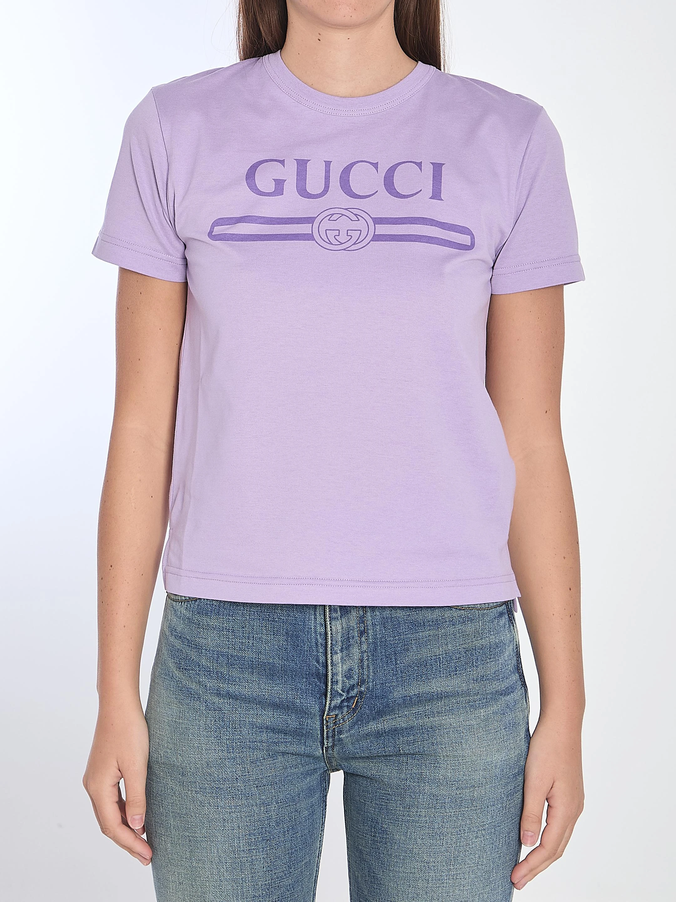 商品Gucci|Gucci 女士T恤 805285XJG055959 浅紫色,价格¥3885,第1张图片